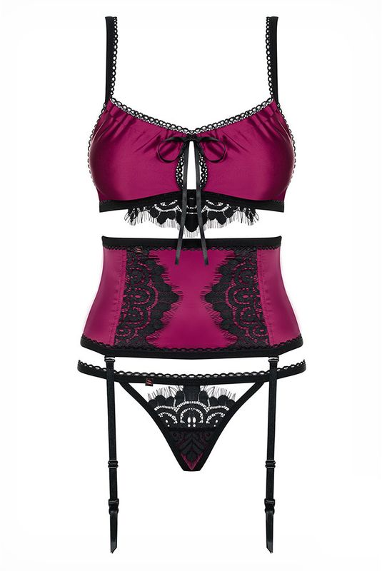 Rosatina 861 undertøysett – mørkrosa sateng med hofteholder, Obsessive