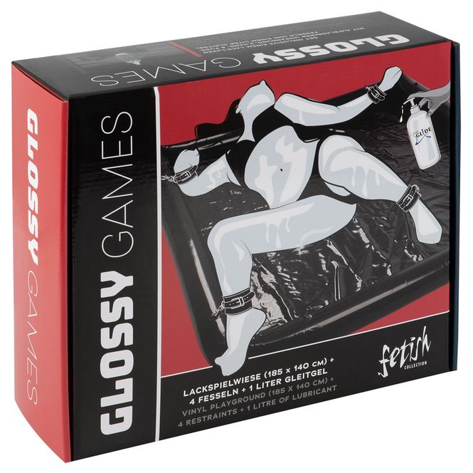 Hovedbilde Glossy Games, 1 liter glid, håndjern og laken!